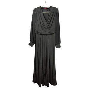 Red Dot Boutique Jumpsuit Womens 1X Black Sheer Sleeves Wide Leg‎ Stretch
